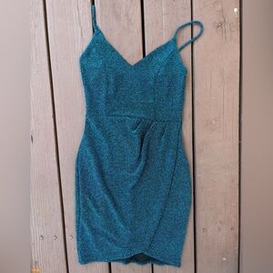 Lulus Metallic Teal Bodycon Dress